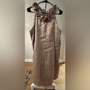 London Times Shimmery Taupe Ruffle Dress
